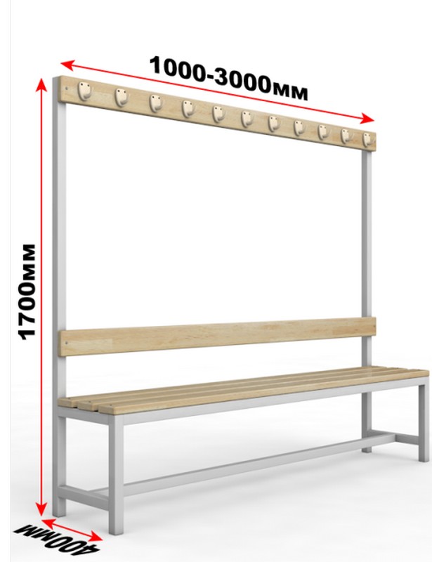 Скамейка для раздевалки c вешалкой односторонняя неразборная, 100см Glav 10.100-1000 615_800