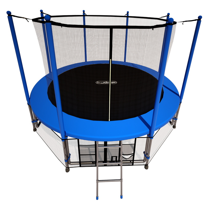 Батут i-Jump Classic 14FT 427 см с нижней сетью и лестницей синий 800_800