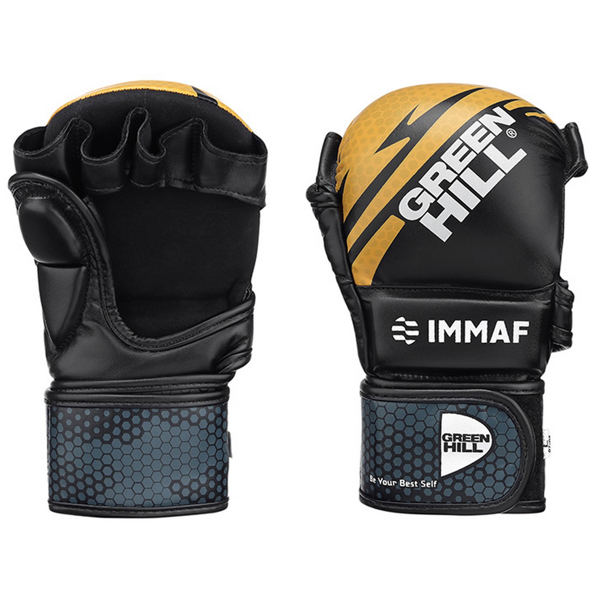 Перчатки MMA Green Hill MMAF approved MMI-602 черно-золотистый 2000_2000